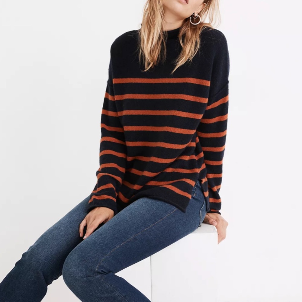 Madewell Striped Sweater in Navy and Rust